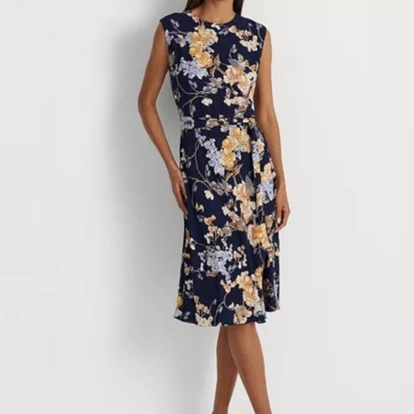 Ralph Lauren Dresses & Skirts - Pre-owned Ralph Lauren Navy and Beige Floral Midi Dress